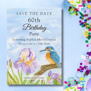 iJsvoogel met paarse irissen feest Save The Date
