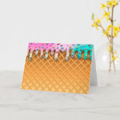 IJswaffel met Roze Druppel en Spikkels Kaart (Gele Bloem)