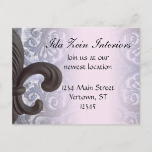 IJzer fleur de lis BUSINESS POSTCARD "indigo/roos" Uitnodiging Briefkaart