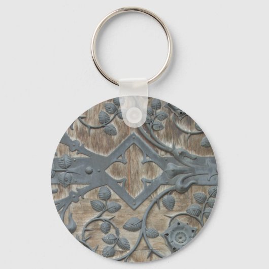 IJzer Medieval Lock op Houten Dep Sleutelhanger (Voorkant)