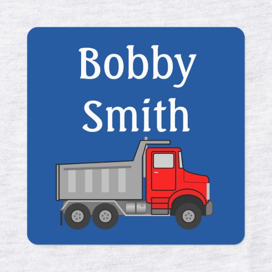 IJzer op jongens Kousenlabels NAAM DUMP TRUCK Labels (Design 2)