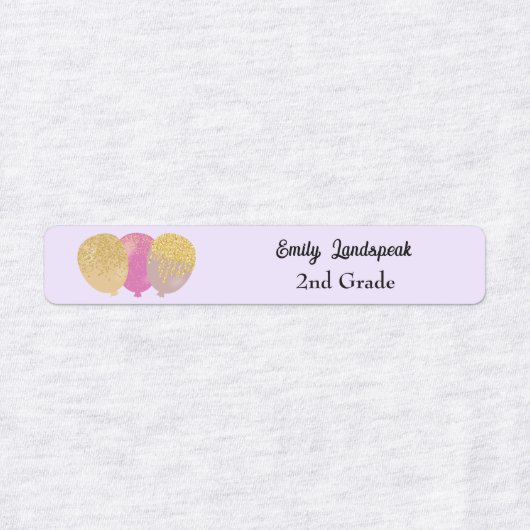 IJzer op Pink Glitter Party Ballonnen Labels (Design 2)