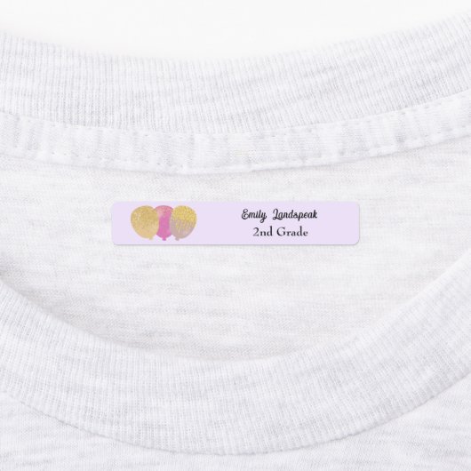 IJzer op Pink Glitter Party Ballonnen Labels (Aangebracht)