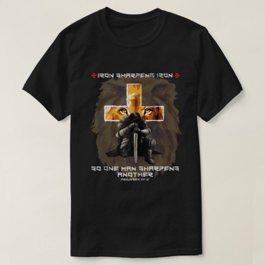 IJzer Sharpens IJzeren Christelijke Scriptsoennen T-shirt (Design voorkant)