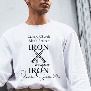IJzer slijpt IJzer Mes Mannen Christelijk Retraite T-shirt