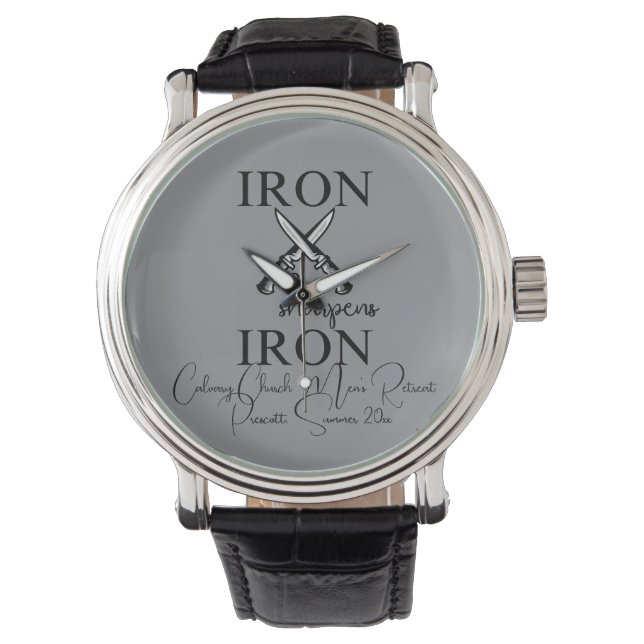IJzer slijpt IJzeren Mes Christelijk Horloge (Voorkant)
