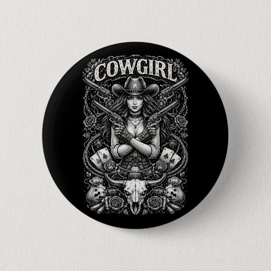 IJzeren Cowgirl Ronde Button 5,7 Cm (Voorkant)