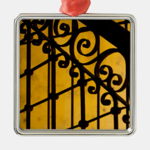 Ijzeren hekpatroon in geel, Cuba Metalen Ornament