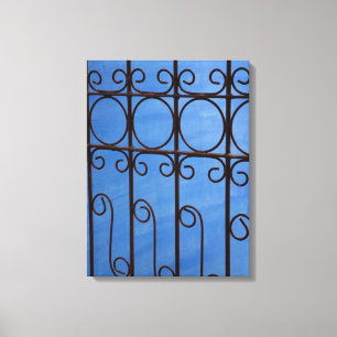 IJzeren hekwerk in blauw, Cuba Canvas Afdruk