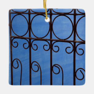 IJzeren hekwerkpatroon in blauw, Cuba Keramisch Ornament