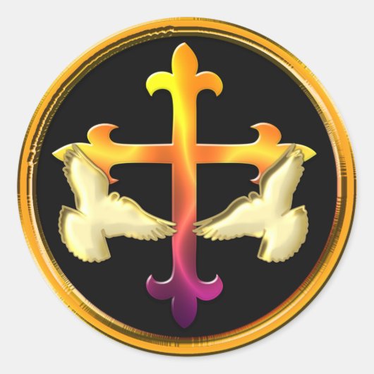 IJzeren kruis met duiven op zwarte achtergrond Ronde Sticker (Voorkant)