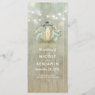 IJzeren lantaarn verlicht Floral Rustic Wedding Pr Programmakaart