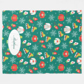 IJzeren Schaatsen en Sneeuwvlokken Blauwgroen Mono Fleece Deken (Voorkant (Horizontaal))