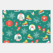 IJzeren Schaatsen en Sneeuwvlokken Blauwgroen Mono Inpakpapier Vel (Voorkant 2)