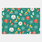 IJzeren Schaatsen en Sneeuwvlokken Blauwgroen Mono Inpakpapier Vel (Voorkant)