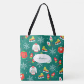 IJzeren Schaatsen en Sneeuwvlokken Blauwgroen Mono Tote Bag (Voorkant)