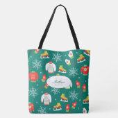 IJzeren Schaatsen en Sneeuwvlokken Blauwgroen Mono Tote Bag (Achterkant)