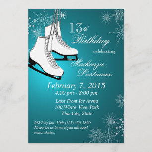 IJzeren Schaatsen en Sneeuwvlokken Blauwgroen verj Kaart