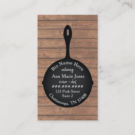 IJzeren Skillet Rustiek Restaurant Cateraar Visitekaartje (Voorkant)