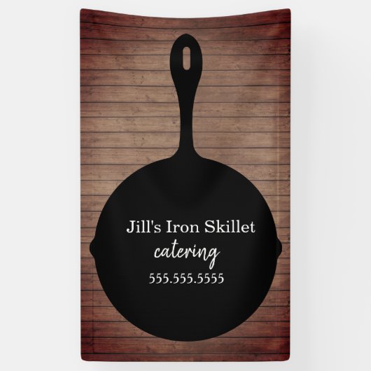 IJzeren Skillet Rustieke Houten Cateraar Restauran Spandoek (Verticaal)