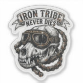 IJzeren Stam Sterft Nooit Wolf Schedel Sticker (Voorkant)