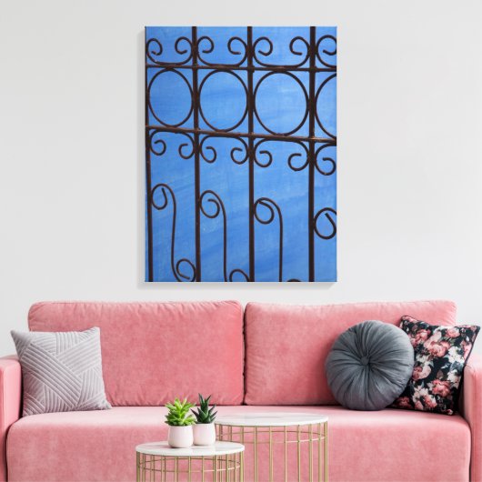 IJzerpoortpatroon in blauw, Cuba Canvas Afdruk (Insitu (Woonkamer))