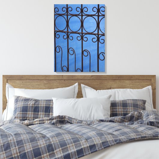 IJzerpoortpatroon in blauw, Cuba Canvas Afdruk (Insitu (Slaapkamer))