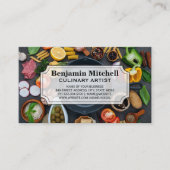 IJzerskillet | Levensmiddelen in een tabel Visitekaartje (Voorkant)