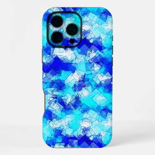 Ijzig Abstract Blauw Overlappend Vierkant Patroon iPhone Hoesje (Achterkant)