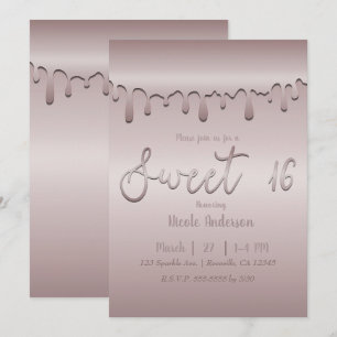 IJzige Blush Roze Gouden Roze Druppel Sweet 16 Zes Kaart