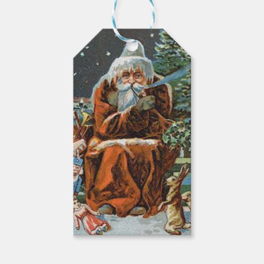  ijzige kerstman met pijp kerst cadeaulabel (Voorkant)