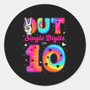 Ik 10 cijfers Tie Dye Peace Out Eencijferige Geboo Ronde Sticker