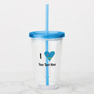 Ik ( Arubaanse Vlag Hart Liefde) Uw Tekst Acryl Drinkbeker