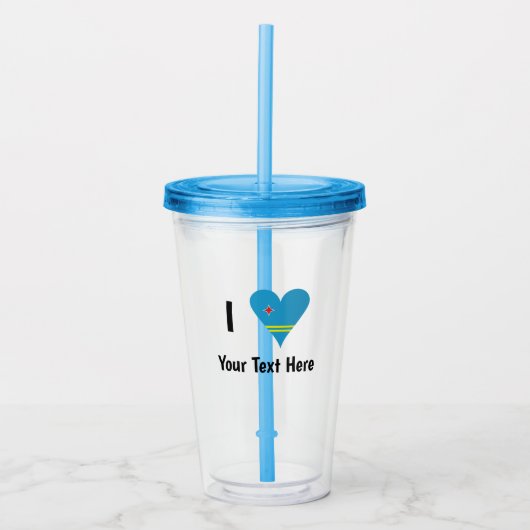 Ik ( Arubaanse Vlag Hart Liefde) Uw Tekst Acryl Drinkbeker (Voorkant)