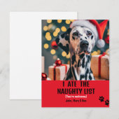 Ik at Naughty List Huisdier Foto Kerstmis Rood Fee Kaart (Voorkant / Achterkant)