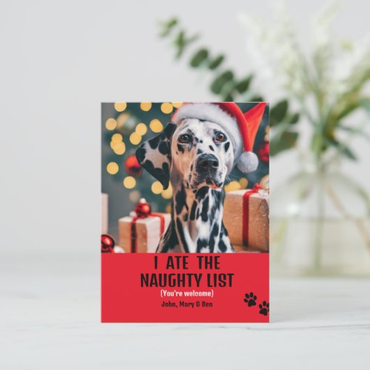 Ik at ondeugende lijst huisdier foto kerst rode va uitnodiging briefkaart (Staand voorkant)
