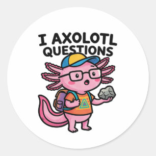 Ik Axolotl Vragen scholier houdt steen nieuwsgieri Ronde Sticker