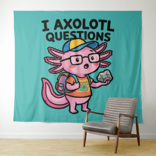 Ik Axolotl Vragen scholier houdt steen nieuwsgieri Wandkleed
