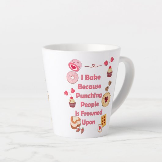 Ik bak omdat mensen gestraft worden latte mok (Rechterhoek)