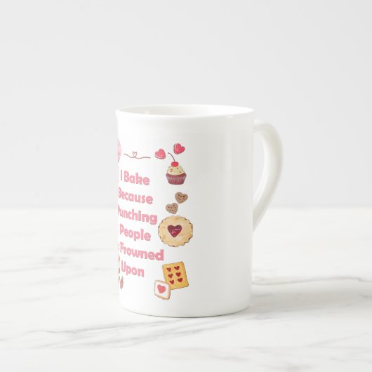 Ik bak omdat mensen gestraft worden porselein kop (Voorkant rechts)