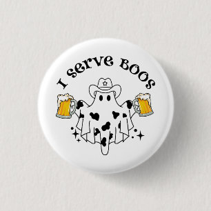 Ik bedien Boos! Bartender spooky Ronde Button 3,2 Cm