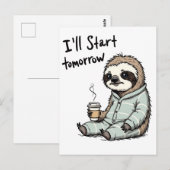 Ik begin morgen met Funny Sloth Animal Briefkaart (Voorkant / Achterkant)