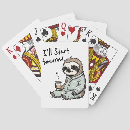 Ik begin morgen met Funny Sloth Animal Pokerkaarten (Achterkant)