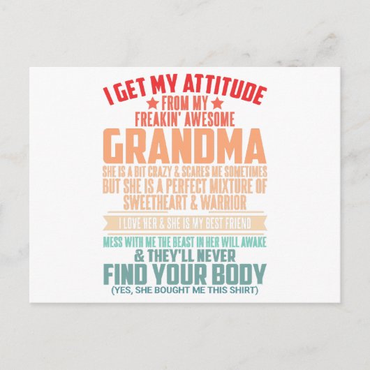 IK BEGRIJP MIJN HOUDING VAN MIJN GEWELDIGE OMA BRIEFKAART (Voorkant)