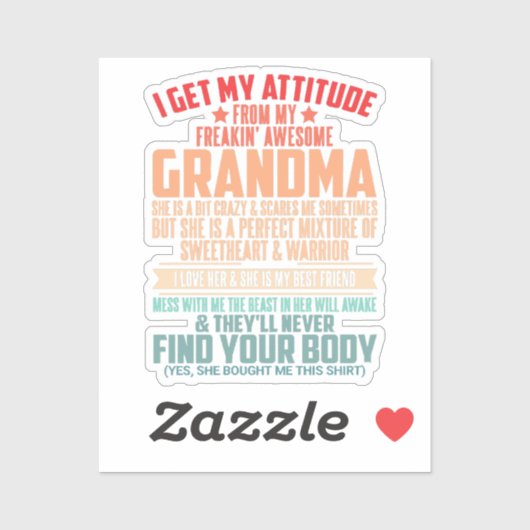 IK BEGRIJP MIJN HOUDING VAN MIJN GEWELDIGE OMA STICKER (Vel)