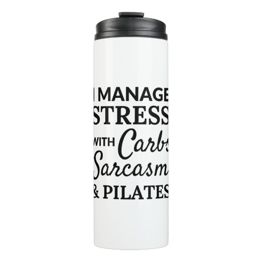 Ik beheer stress - koolhydraten, sarcasme - kussen thermosbeker (Voorkant)