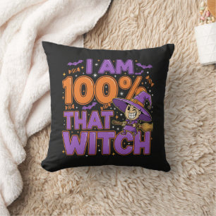 Ik ben 100% die heks Halloween plezier Kussen