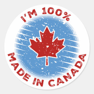 Ik ben 100% Made in Canada Slogan voor trotse Cana Ronde Sticker
