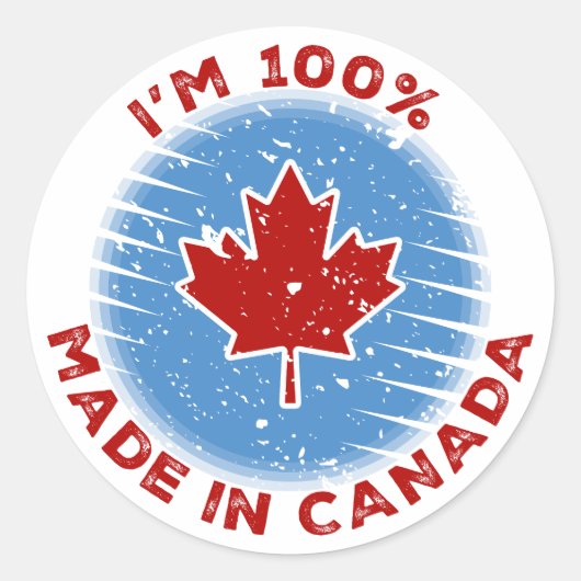 Ik ben 100% Made in Canada Slogan voor trotse Cana Ronde Sticker (Voorkant)