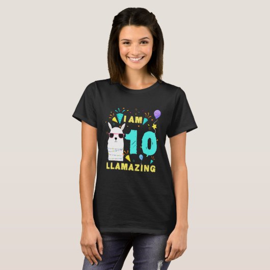 Ik ben 10 jaar oud Llamazing Llama 10e verjaardag  T-shirt (Voorkant volledig)
